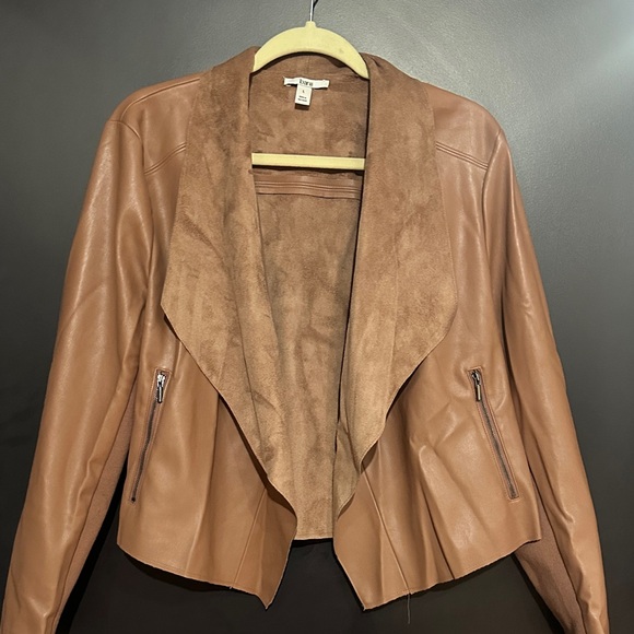 Tan Faux Leather Waterfall Jacket - Picture 2 of 4